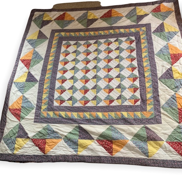 Handmade Vintage Cotton Quilt Broken Dishes Pattern Full/Queen 80X84 - Picture 2 of 14